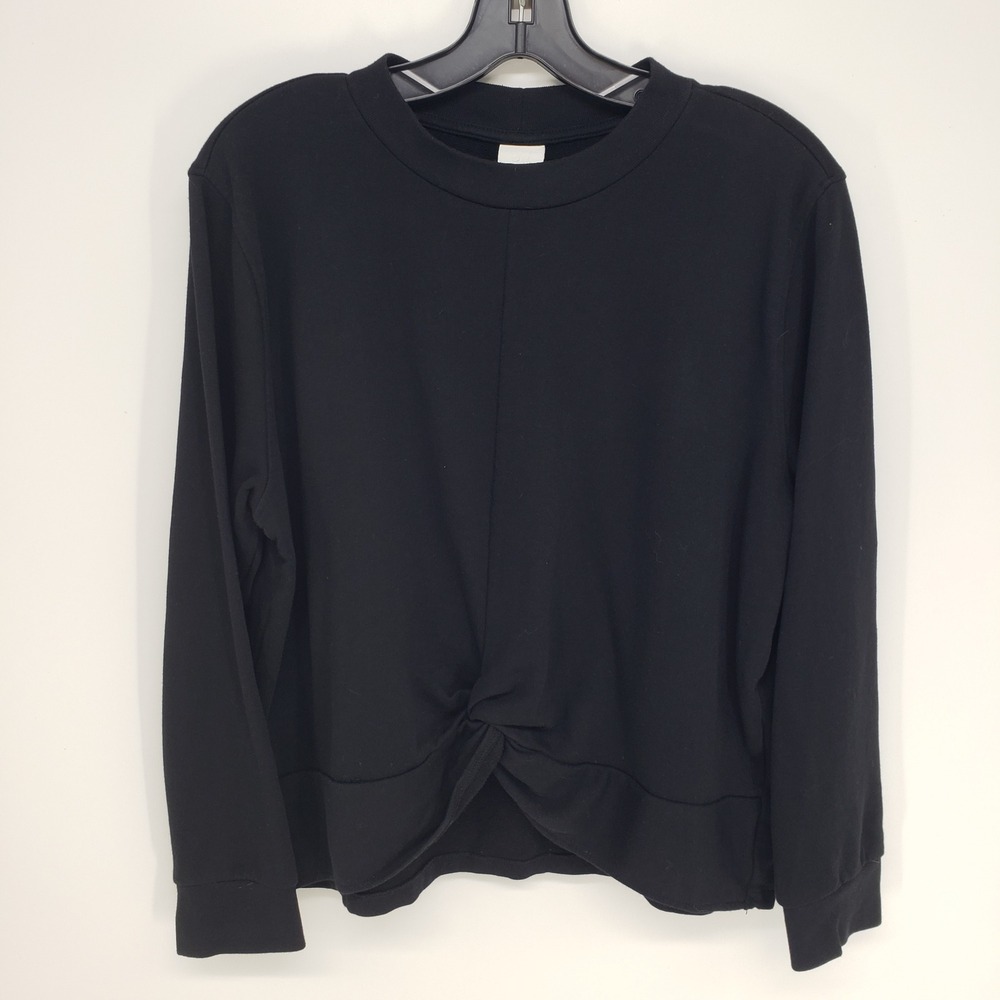 H&M Twist Front Hem Sweatshirt Women Size L Black Long Sleeve Crew Neck Pullover
